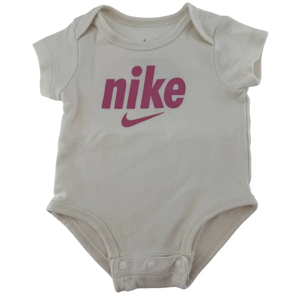 Nike Baby‎ Girls Bodysuit 3M Cream Pink Logo Short Sleeve One Piece J229-A0S